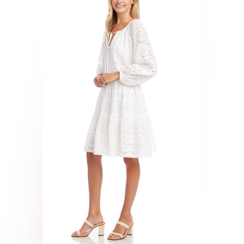 NWT Karen Kane On Holiday White Tiered Eyelet Dress - Long Sleeves - Size Large